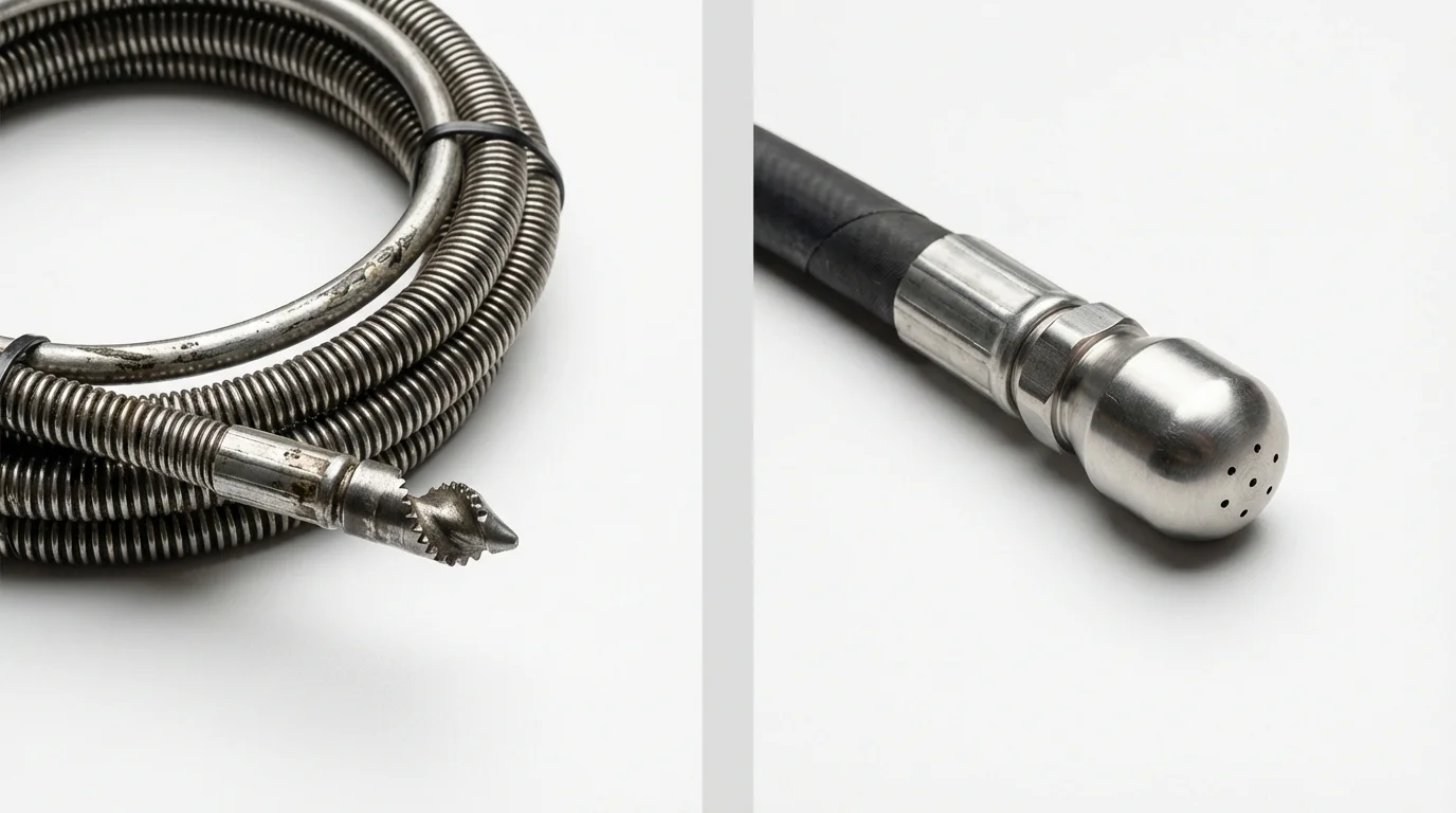 Drain snake cable and hydro jetting nozzle used for drain cleaning in Rush Springs, OK