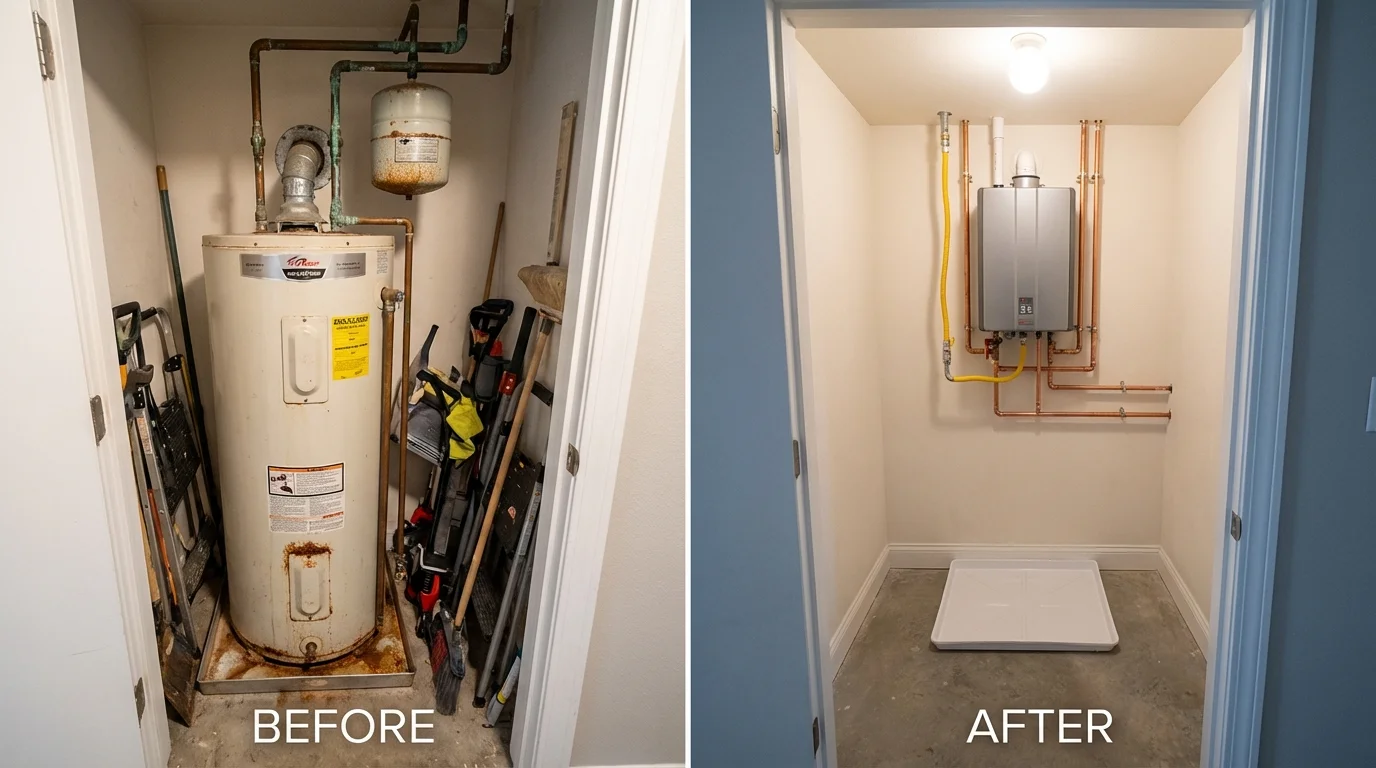 Tank water heater versus wall-mounted tankless unit comparison for Rush Springs, OK homeowners