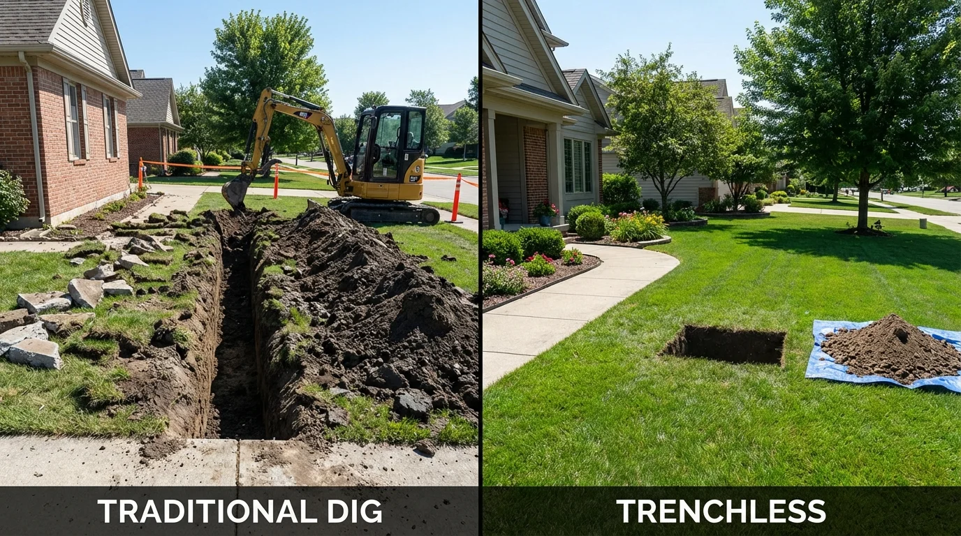 Trenchless sewer repair with minimal yard damage versus traditional excavation in Rush Springs, OK